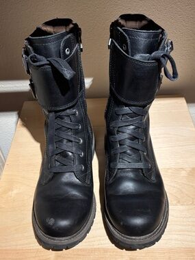 Timberland Black Leather Combat Boots - Women Size 10.5